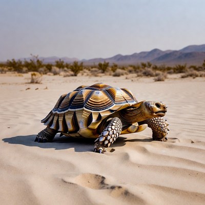 Radiated Tortoise in Desert Landscape