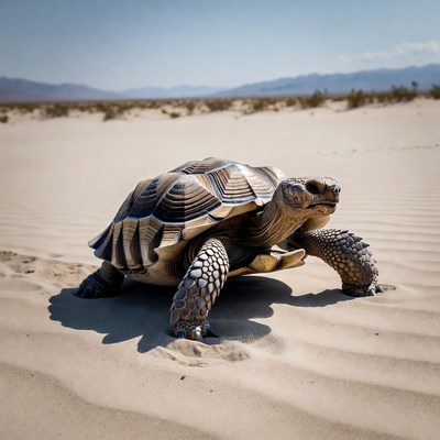 Tortoise walking on desert sand