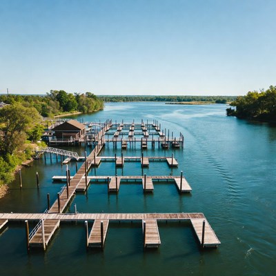 Wooden docks on river