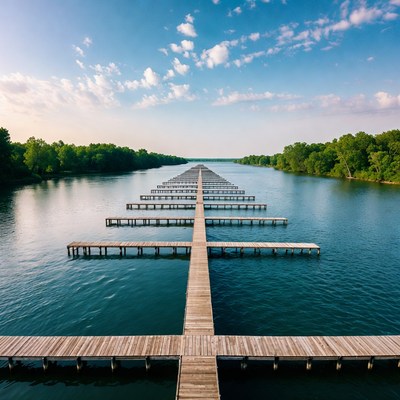 Long Wooden Pier Over River