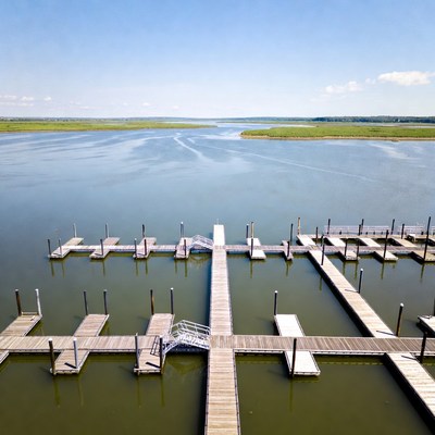 Aerial View of Wooden Docks Marina