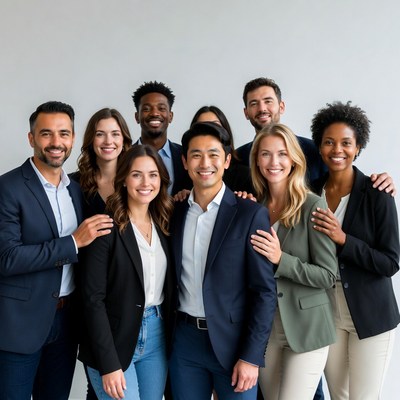 Diverse business team smiling together