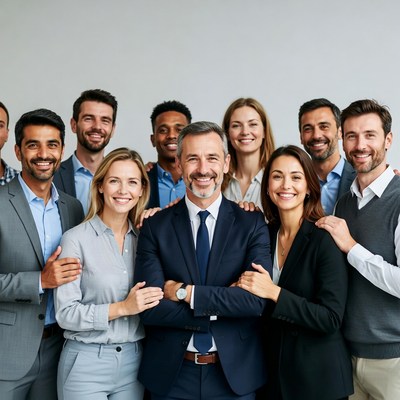 Diverse business team smiling together
