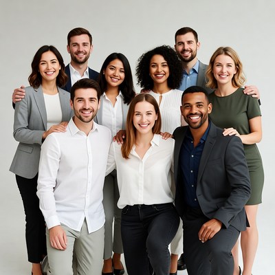 Diverse business team smiling together
