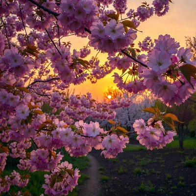 Cherry Blossoms at Sunset