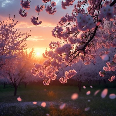 Cherry Blossoms at Sunset