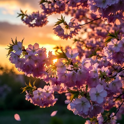 Pink Cherry Blossoms at Sunset