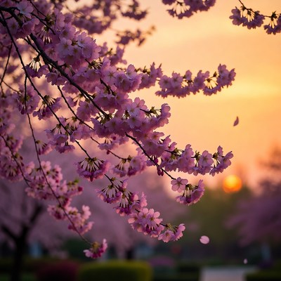 Pink Cherry Blossoms at Sunset