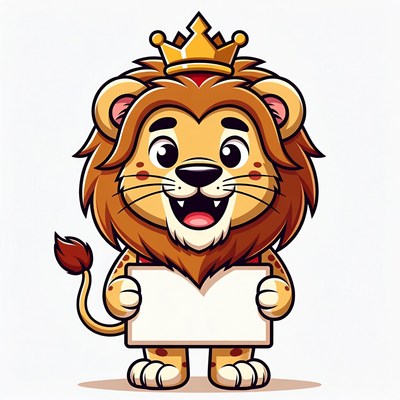 Cartoon Lion King Holding Blank Sign