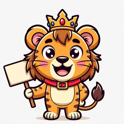 Cartoon lion holding blank sign
