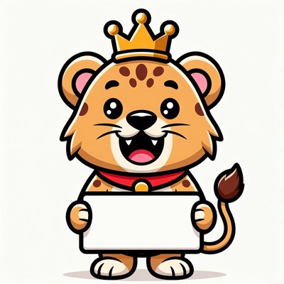 Cartoon cheetah holding blank sign