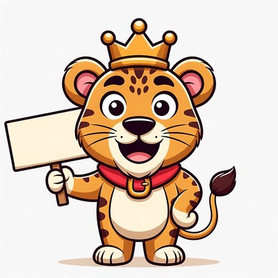 Cartoon Leopard Holding Blank Sign