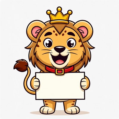 Cartoon Lion Holding Blank Sign