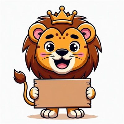 Cartoon Lion Holding Blank Sign