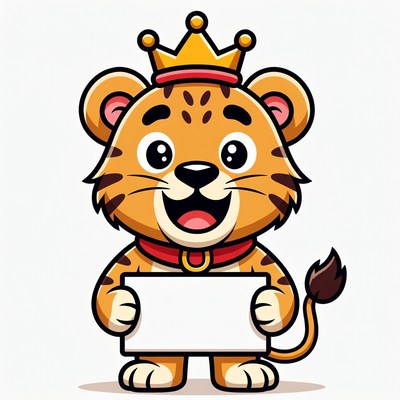 Cartoon tiger holding blank sign