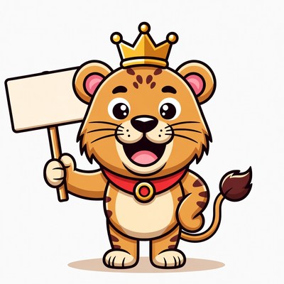 Cartoon lion king holding blank sign