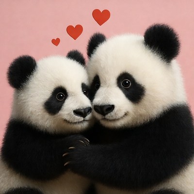 Two cute baby pandas hugging