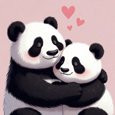 Cute Pandas Hugging with Hearts