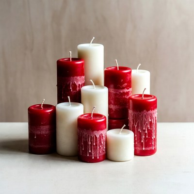 Red and White Pillar Candles Stack