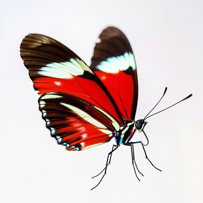 Red Morpho Butterfly on White Background