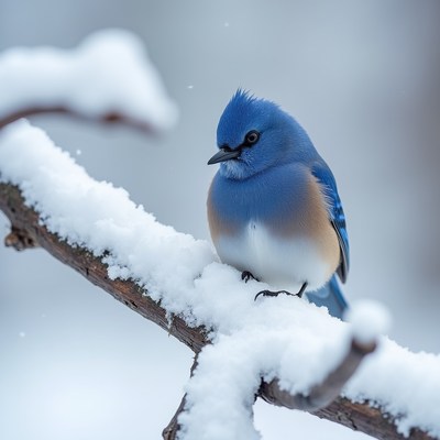 Blue Jay on Snowy Branch
