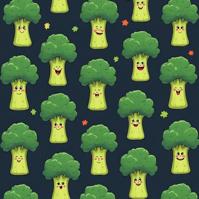 Cartoon Smiling Broccoli Pattern