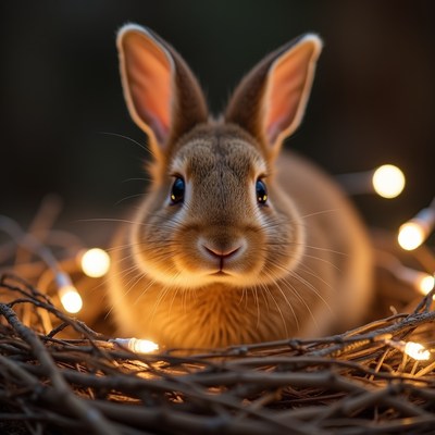 Cute bunny surrounded by fairy lights