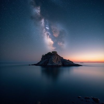 Milky Way over rocky island