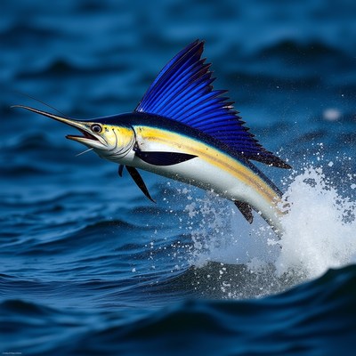Sailfish leaping from ocean waves
