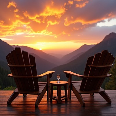 Adirondack Chairs on Deck at Sunset