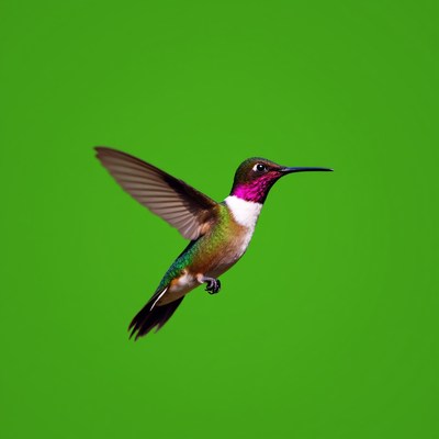 Anna's Hummingbird Flying on Green Background