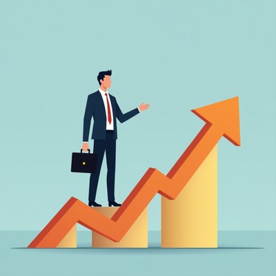 Businessman standing on upward arrow
