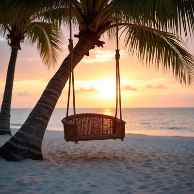 Hammock Swing Palm Tree Beach Sunset