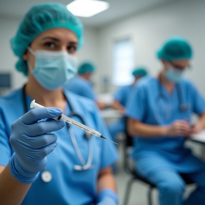 Nurse holding syringe in hospital