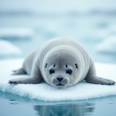Baby harp seal on ice floe