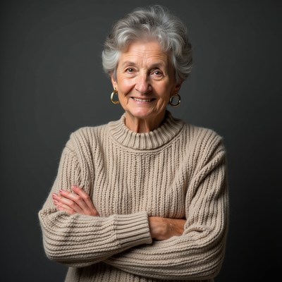 Elderly woman with arms crossed