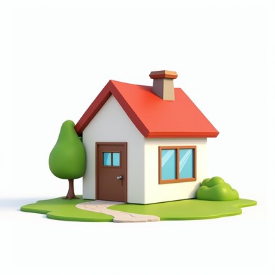 Cartoon White House with Red Roof