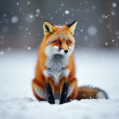 Red fox sitting in snow