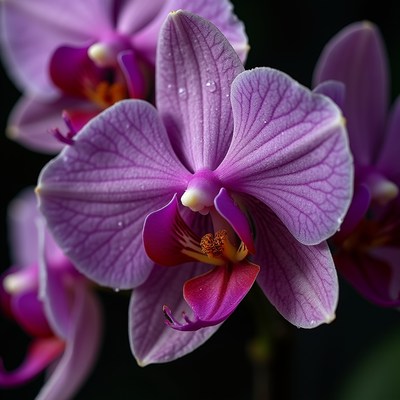 Purple Orchid Flower with Water Droplets