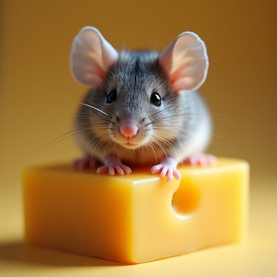 Mouse standing on cheese
