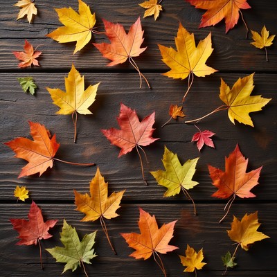 Autumn leaves on wooden surface