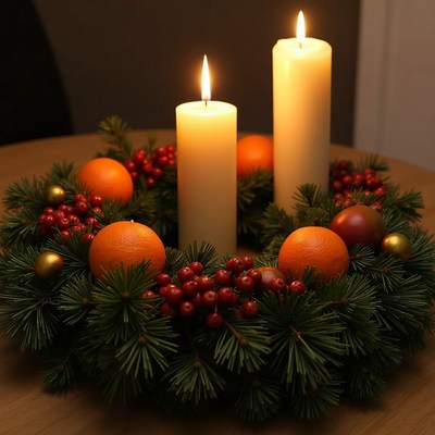Advent wreath with burning candles