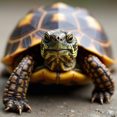 Close-up of ornate slider turtle
