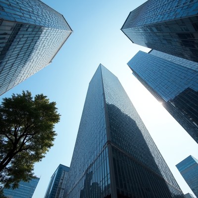 Skyscrapers from Below with Tree
