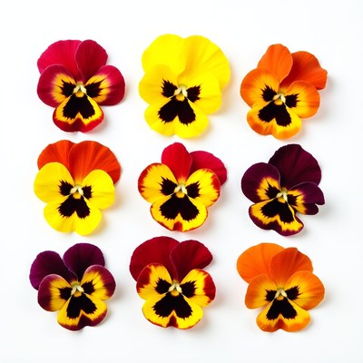 Colorful Pansy Flowers on White Background