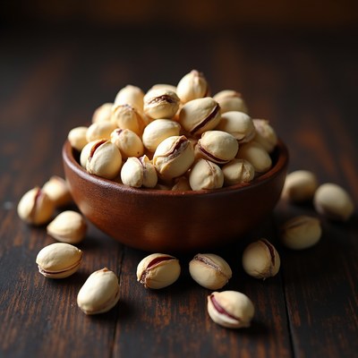 Pistachios in Wooden Bowl