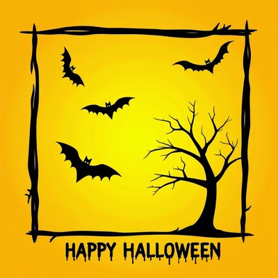 Happy Halloween Bats Tree Illustration