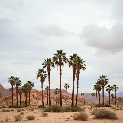 Palm Trees in Desert Landscape