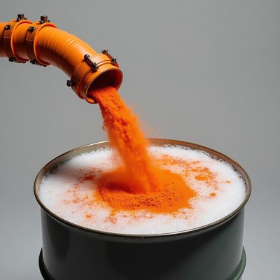 Orange Powder Pouring into Drum