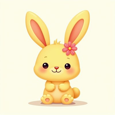 Cute yellow bunny with flower